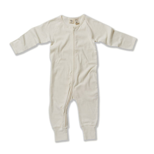 Long Sleeve Zip Romper White - ロンパース・カバーオール・ベビー服（新生児服）・ベビー用品通販